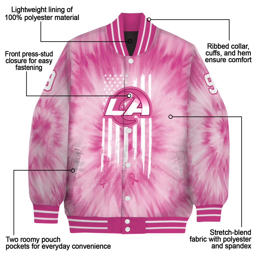 personalized los angeles rams pink tie dye pink varsity jacket new arrival personalized los angeles rams pink tie dye pink varsity jacket new arrival