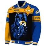 personalized los angeles rams reaper hands blue black varsity jacket best selling