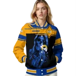 personalized los angeles rams reaper hands blue black varsity jacket best selling