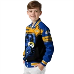 personalized los angeles rams reaper hands blue black varsity jacket best selling