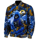 personalized los angeles rams skull horde blue varsity jacket best selling