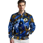 personalized los angeles rams skull horde blue varsity jacket best selling