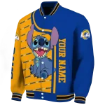 personalized los angeles rams stitch laughing blue varsity jacket best selling
