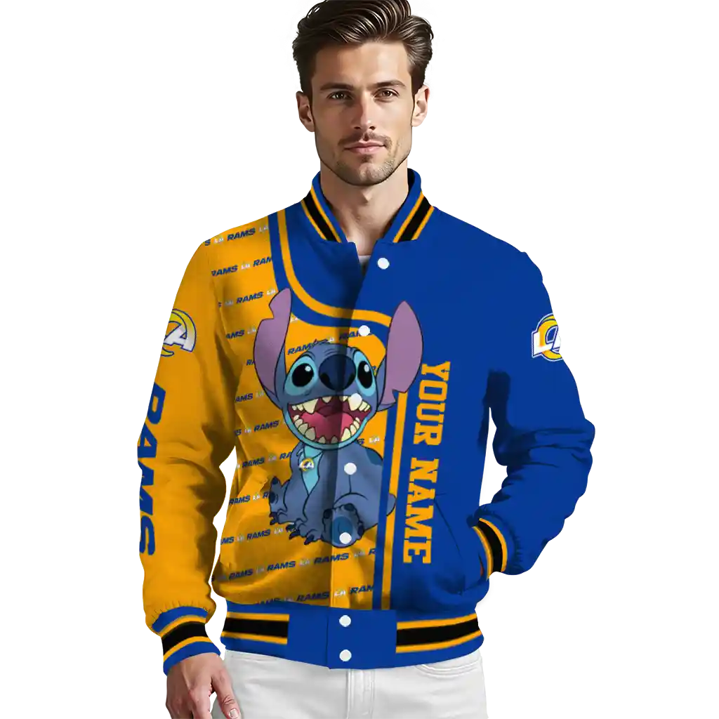 personalized los angeles rams stitch laughing blue varsity jacket high quality personalized los angeles rams stitch laughing blue varsity jacket high quality