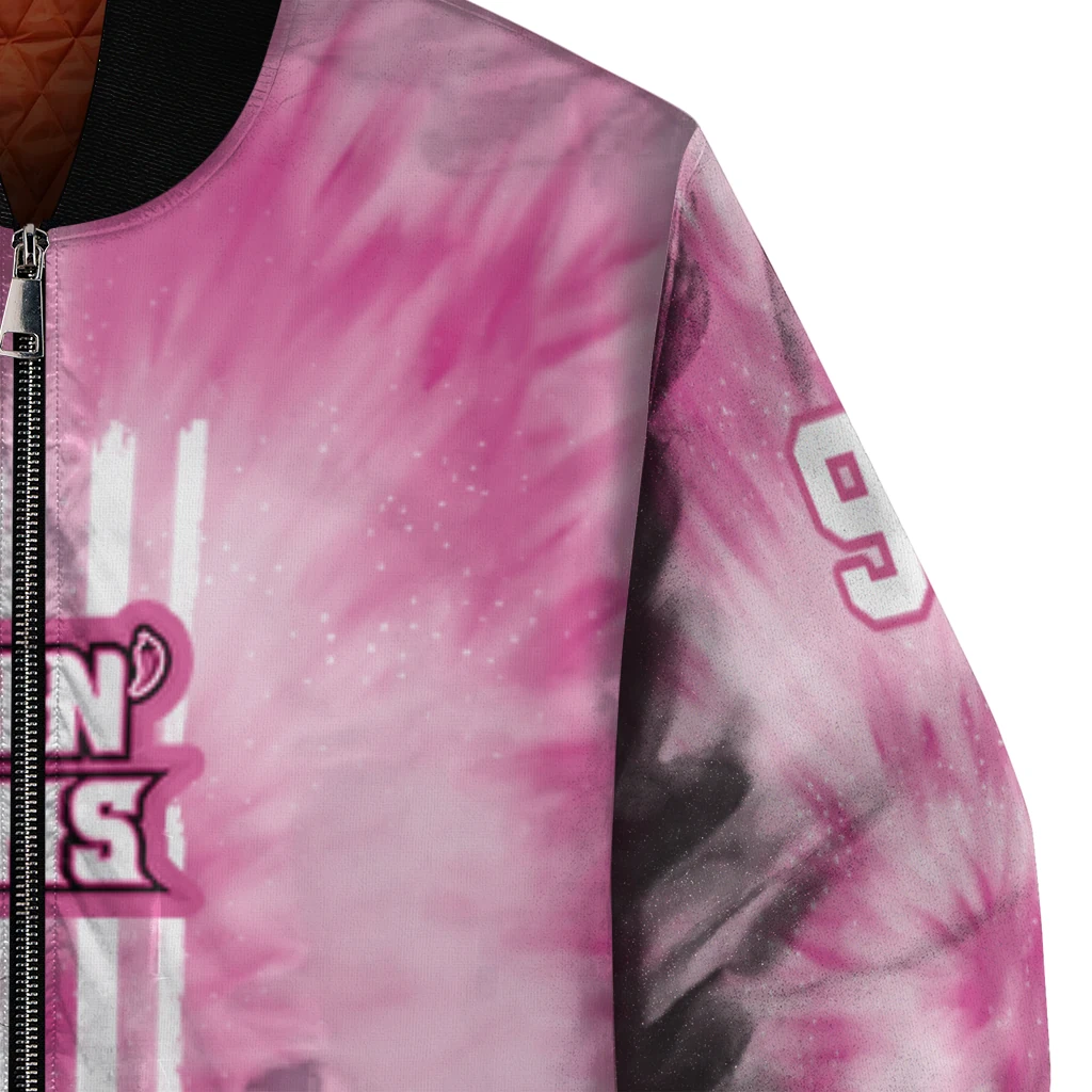 personalized louisiana ragin cajuns pink tie dye pink bomber jacket premium grade personalized louisiana ragin cajuns pink tie dye pink bomber jacket premium grade