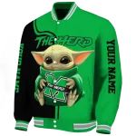personalized marshall thundering herd adorable yoda green black varsity jacket best selling
