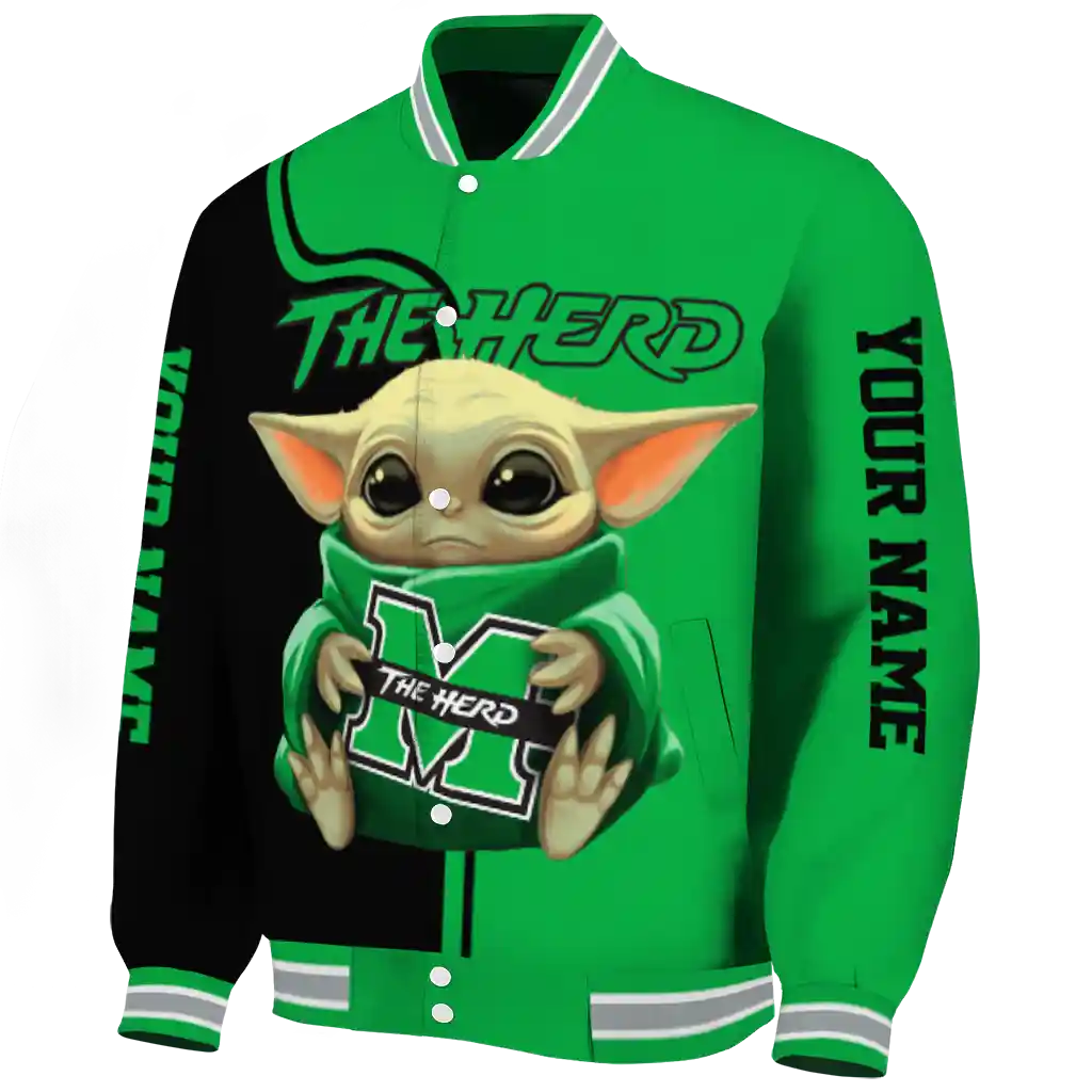 personalized marshall thundering herd adorable yoda green black varsity jacket best selling personalized marshall thundering herd adorable yoda green black varsity jacket best selling
