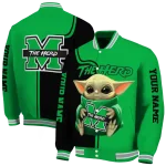 personalized marshall thundering herd adorable yoda green black varsity jacket best selling