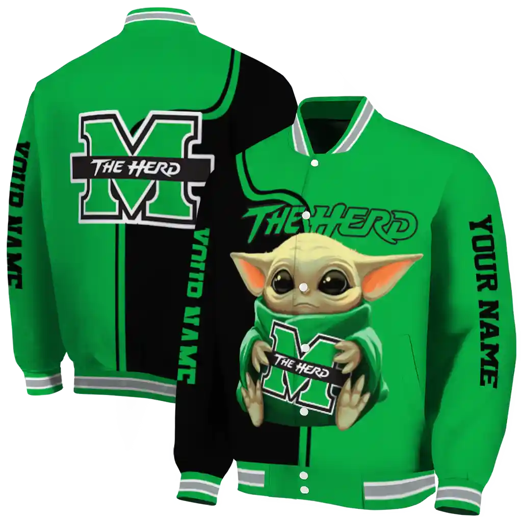 personalized marshall thundering herd adorable yoda green black varsity jacket fashion forward personalized marshall thundering herd adorable yoda green black varsity jacket fashion forward
