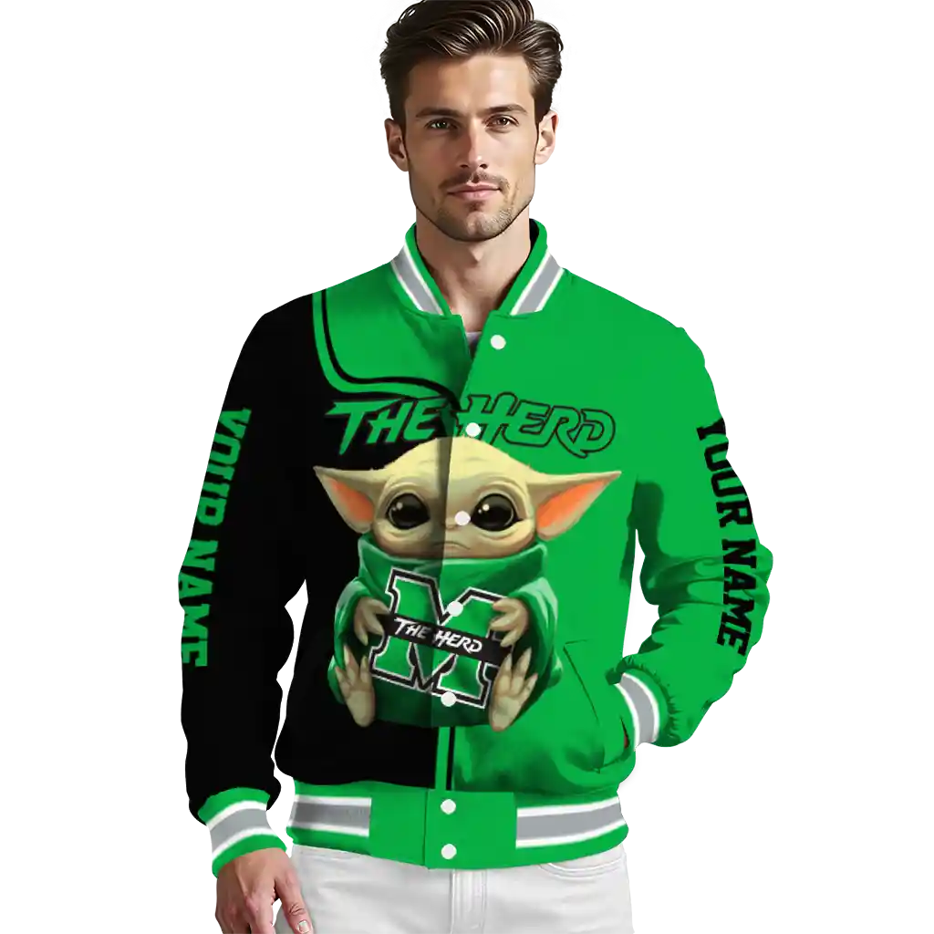 personalized marshall thundering herd adorable yoda green black varsity jacket high quality personalized marshall thundering herd adorable yoda green black varsity jacket high quality