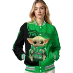 personalized marshall thundering herd adorable yoda green black varsity jacket best selling