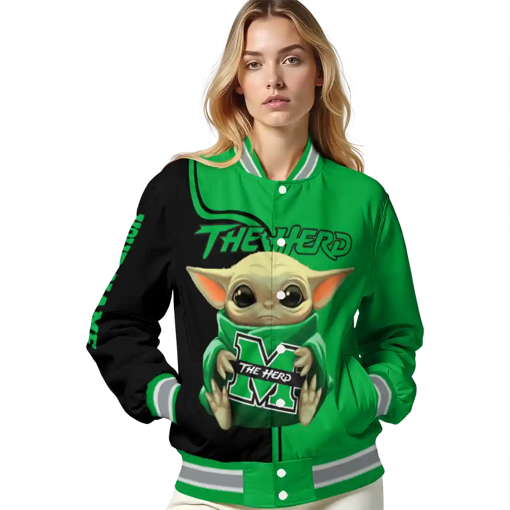 personalized marshall thundering herd adorable yoda green black varsity jacket latest model personalized marshall thundering herd adorable yoda green black varsity jacket latest model