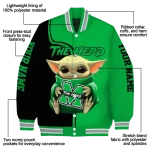 personalized marshall thundering herd adorable yoda green black varsity jacket best selling