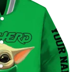 personalized marshall thundering herd adorable yoda green black varsity jacket best selling