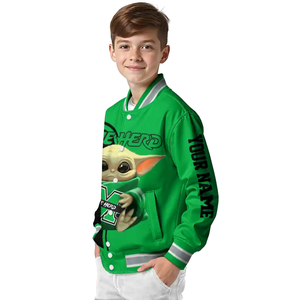 personalized marshall thundering herd adorable yoda green black varsity jacket trendy personalized marshall thundering herd adorable yoda green black varsity jacket trendy