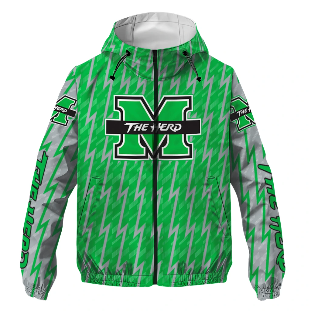 personalized marshall thundering herd lightning strike grid green windbreaker jacket best selling personalized marshall thundering herd lightning strike grid green windbreaker jacket best selling
