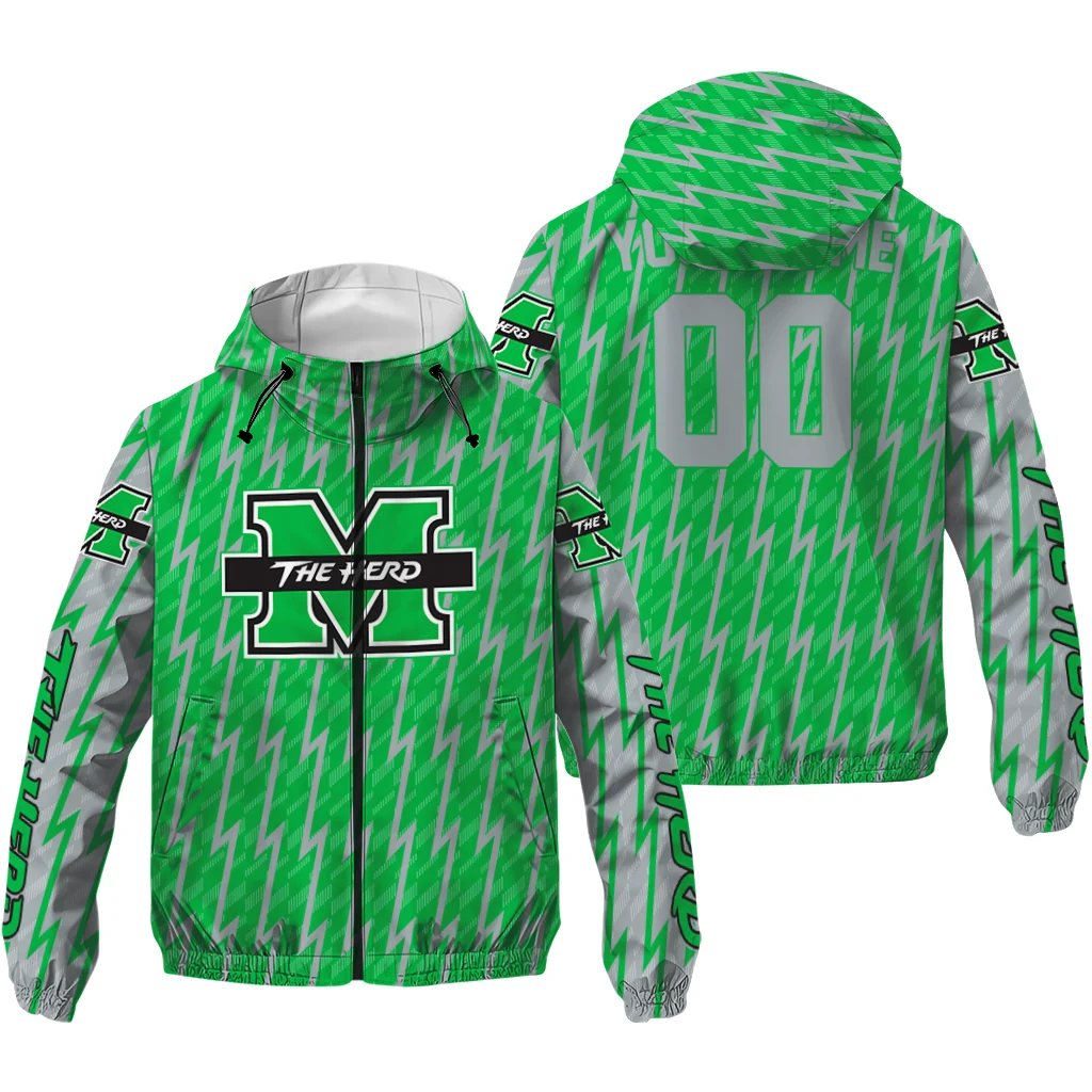 personalized marshall thundering herd lightning strike grid green windbreaker jacket high quality personalized marshall thundering herd lightning strike grid green windbreaker jacket high quality