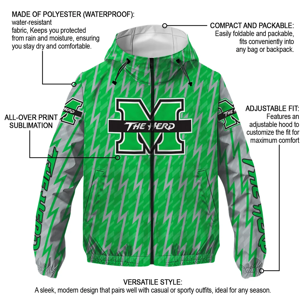 personalized marshall thundering herd lightning strike grid green windbreaker jacket new arrival personalized marshall thundering herd lightning strike grid green windbreaker jacket new arrival
