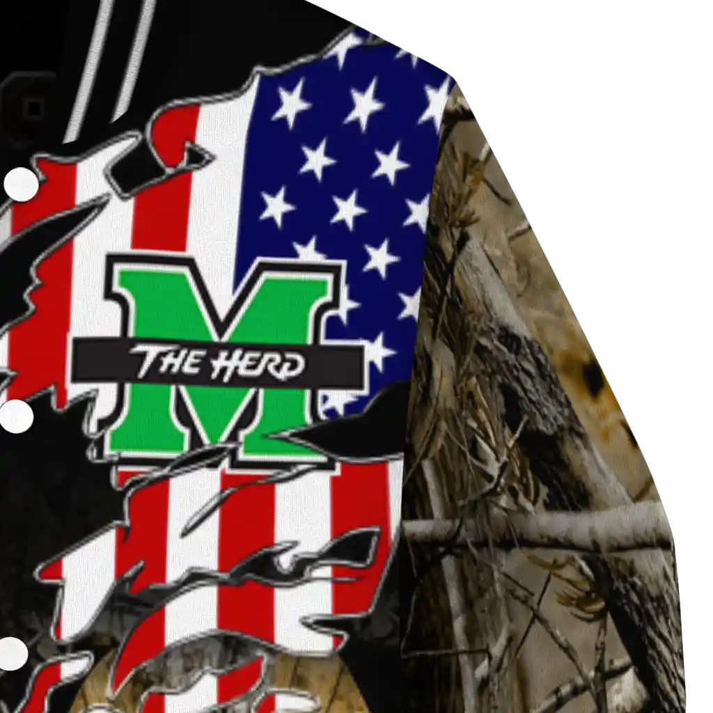 personalized marshall thundering herd patriot deer camouflage varsity jacket premium grade personalized marshall thundering herd patriot deer camouflage varsity jacket premium grade