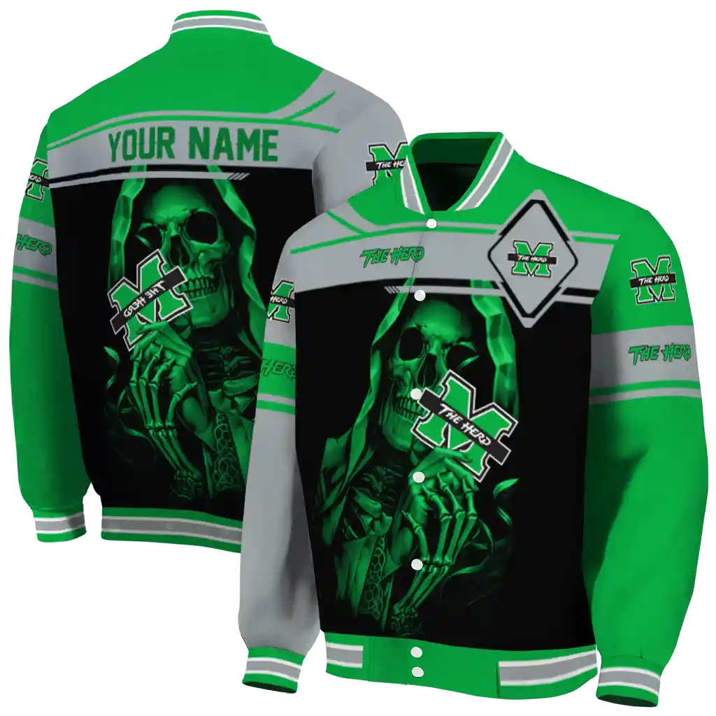 personalized marshall thundering herd reaper hands green black varsity jacket fashion forward personalized marshall thundering herd reaper hands green black varsity jacket fashion forward
