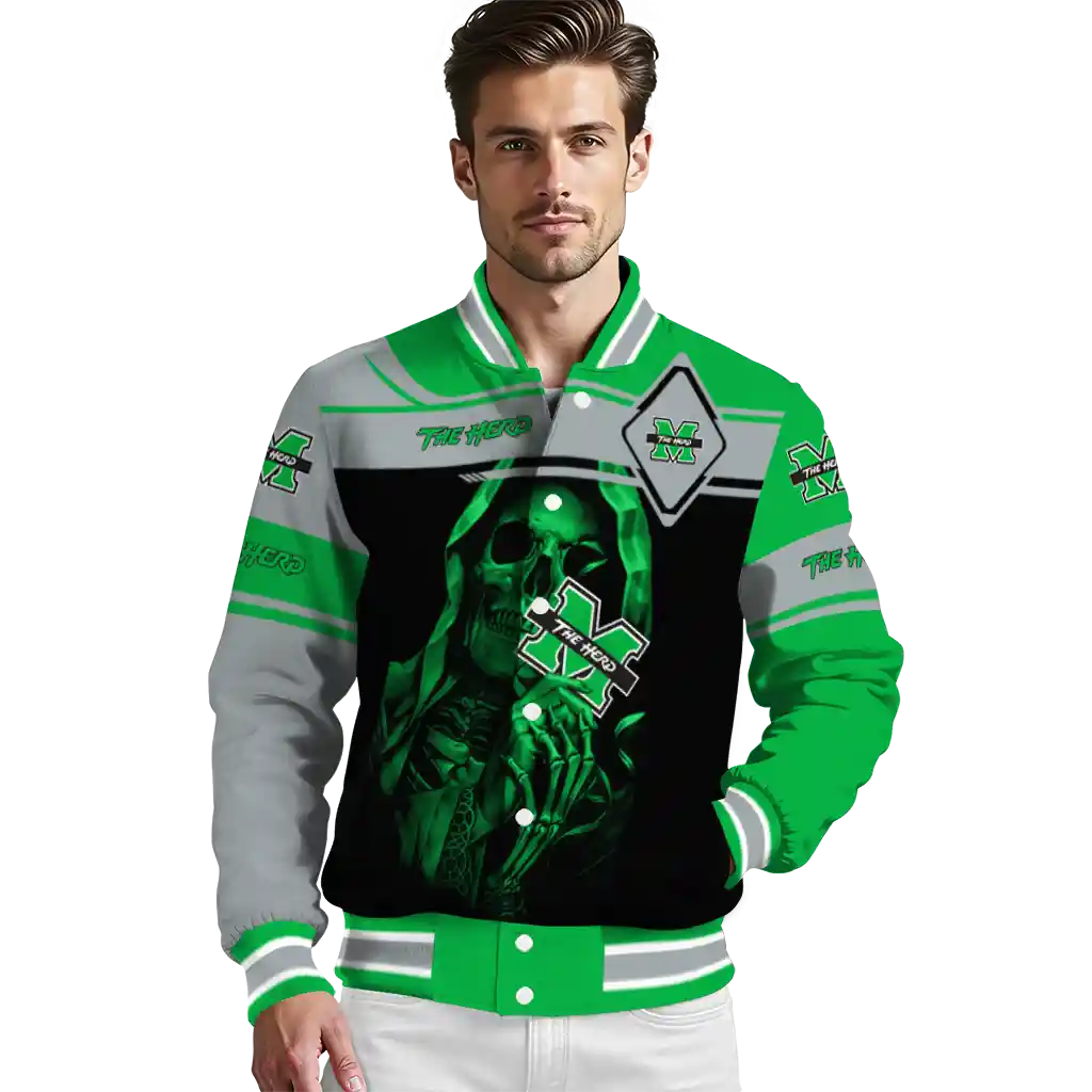 personalized marshall thundering herd reaper hands green black varsity jacket high quality personalized marshall thundering herd reaper hands green black varsity jacket high quality
