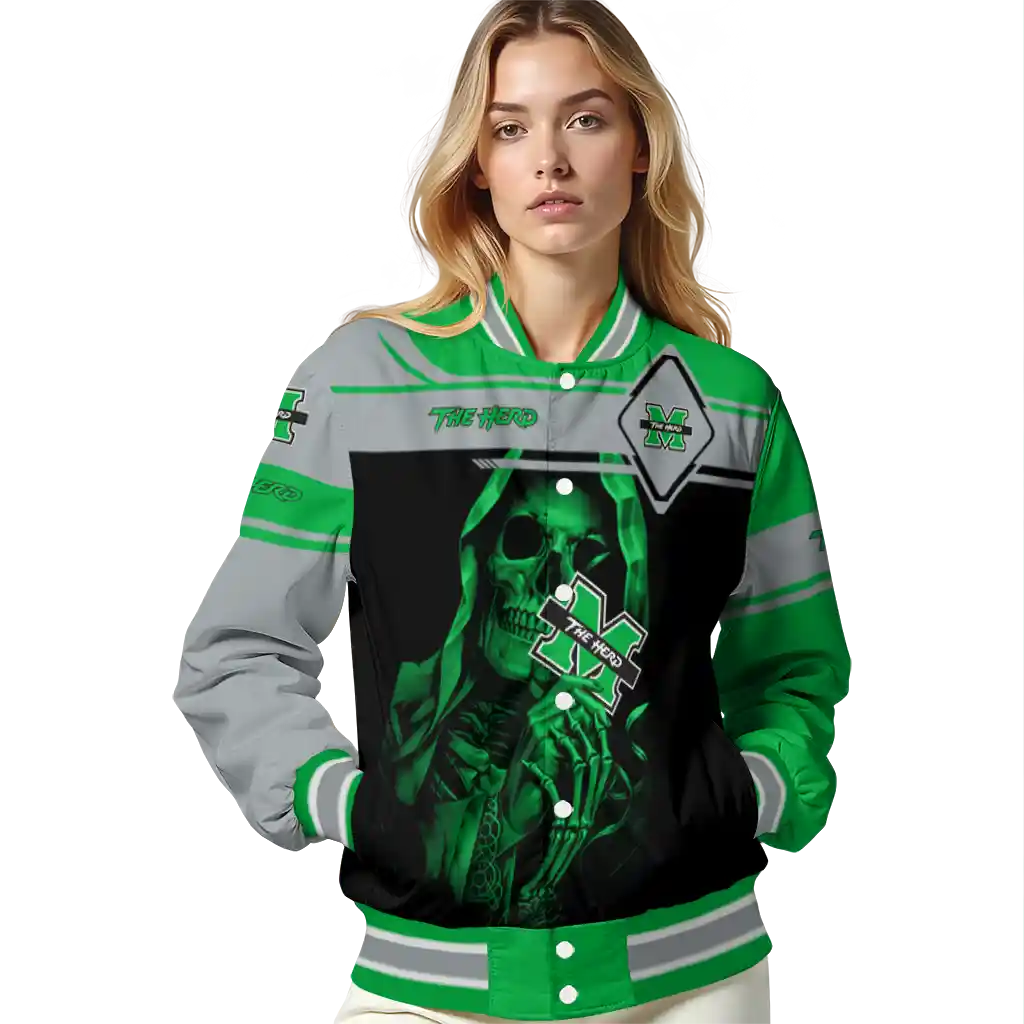 personalized marshall thundering herd reaper hands green black varsity jacket latest model personalized marshall thundering herd reaper hands green black varsity jacket latest model