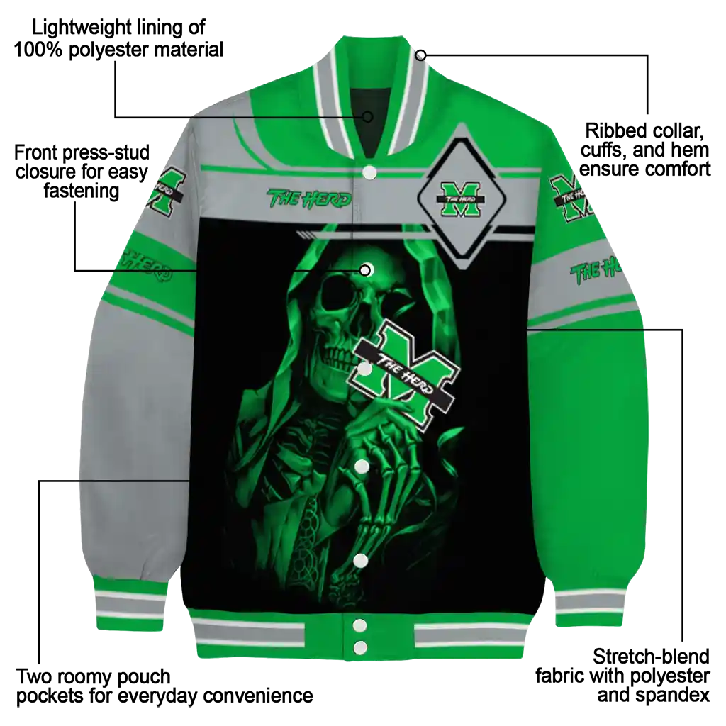 personalized marshall thundering herd reaper hands green black varsity jacket new arrival personalized marshall thundering herd reaper hands green black varsity jacket new arrival
