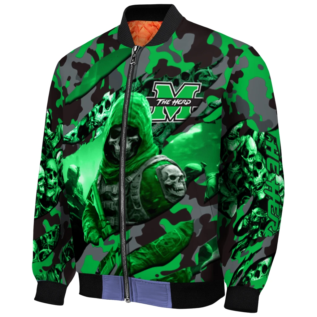 personalized marshall thundering herd skull horde green bomber jacket fashion forward personalized marshall thundering herd skull horde green bomber jacket fashion forward