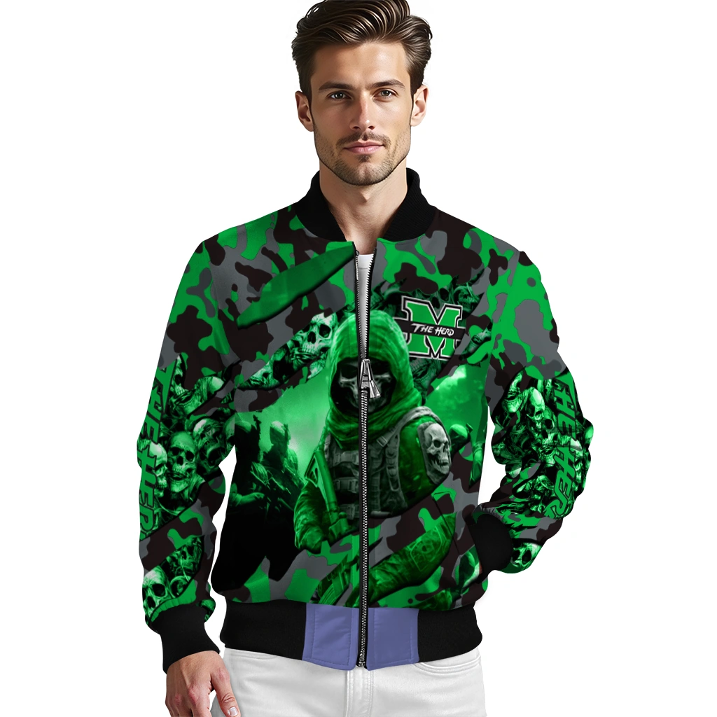 personalized marshall thundering herd skull horde green bomber jacket high quality personalized marshall thundering herd skull horde green bomber jacket high quality