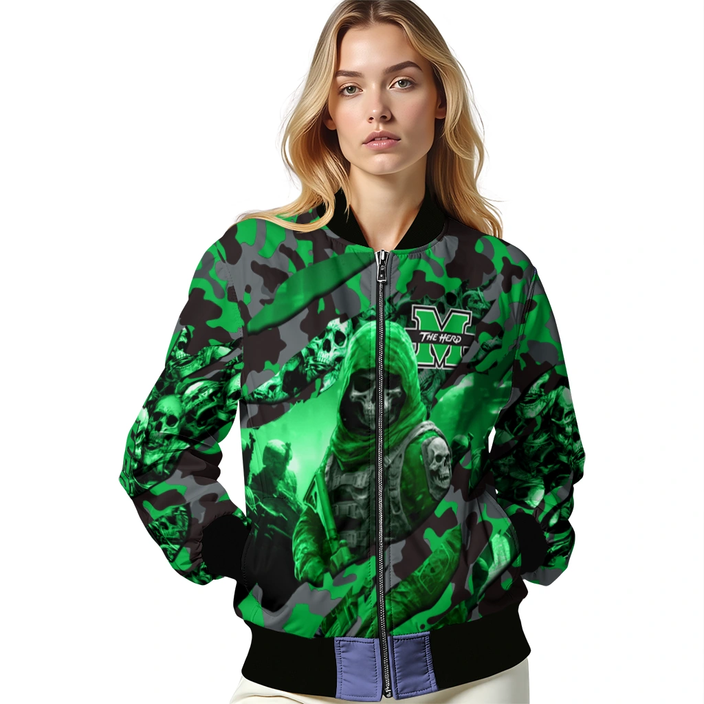 personalized marshall thundering herd skull horde green bomber jacket latest model personalized marshall thundering herd skull horde green bomber jacket latest model
