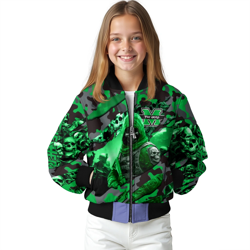 personalized marshall thundering herd skull horde green bomber jacket top rated personalized marshall thundering herd skull horde green bomber jacket top rated
