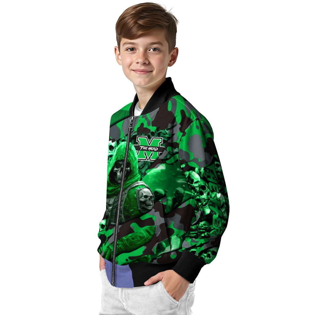 personalized marshall thundering herd skull horde green bomber jacket trendy personalized marshall thundering herd skull horde green bomber jacket trendy