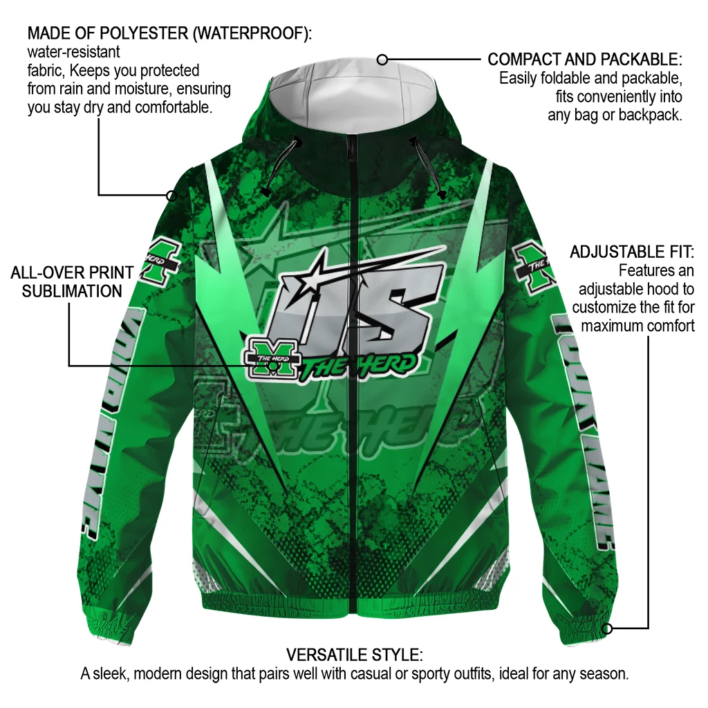 personalized marshall thundering herd us rock star green windbreaker jacket new arrival personalized marshall thundering herd us rock star green windbreaker jacket new arrival
