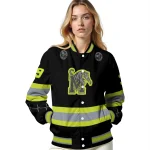 personalized memphis tigers heartbeat accent black green varsity jacket best selling