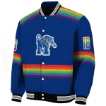 personalized memphis tigers rainbow jersey number blue varsity jacket best selling