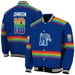 personalized memphis tigers rainbow jersey number blue varsity jacket best selling