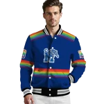 personalized memphis tigers rainbow jersey number blue varsity jacket best selling