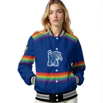 personalized memphis tigers rainbow jersey number blue varsity jacket best selling