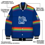 personalized memphis tigers rainbow jersey number blue varsity jacket best selling