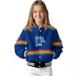 personalized memphis tigers rainbow jersey number blue varsity jacket best selling