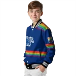 personalized memphis tigers rainbow jersey number blue varsity jacket best selling