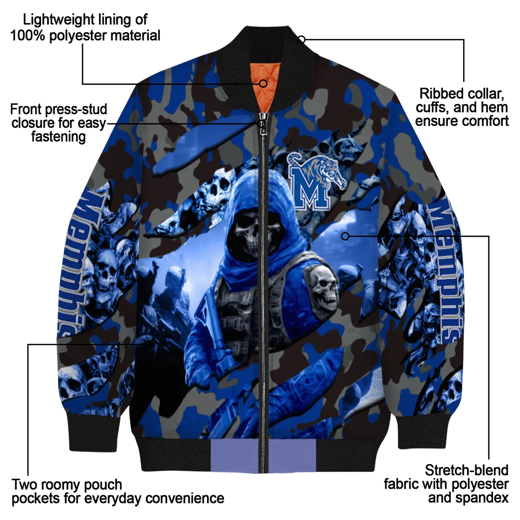 personalized memphis tigers skull horde blue bomber jacket new arrival personalized memphis tigers skull horde blue bomber jacket new arrival