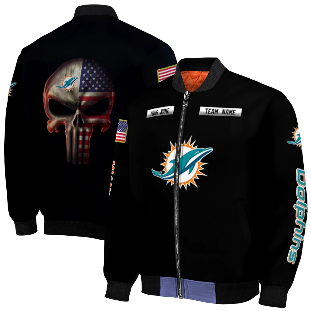 personalized miami dolphins american flag skull black bomber jacket best selling personalized miami dolphins american flag skull black bomber jacket best selling