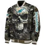 personalized miami dolphins camouflage skull camouflage varsity jacket best selling