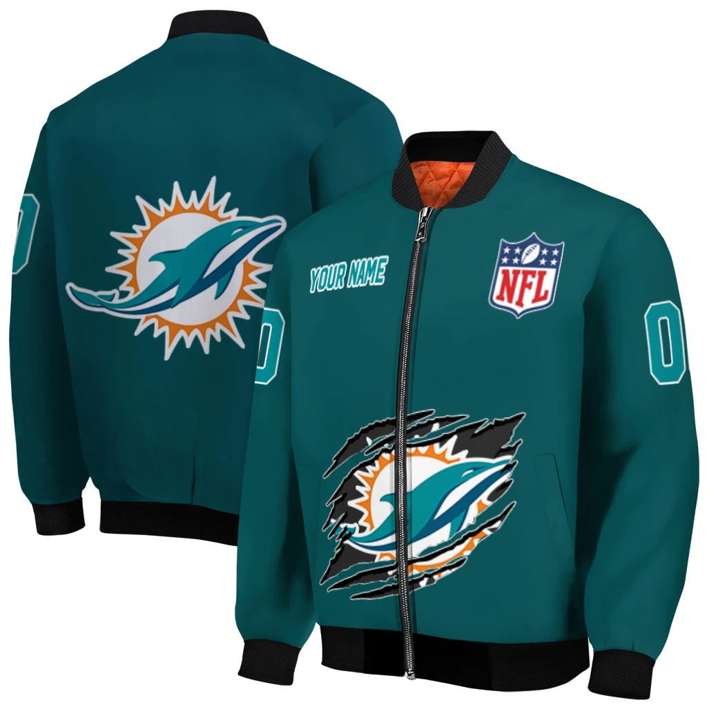 personalized miami dolphins claw scar aqua bomber jacket best selling personalized miami dolphins claw scar aqua bomber jacket best selling