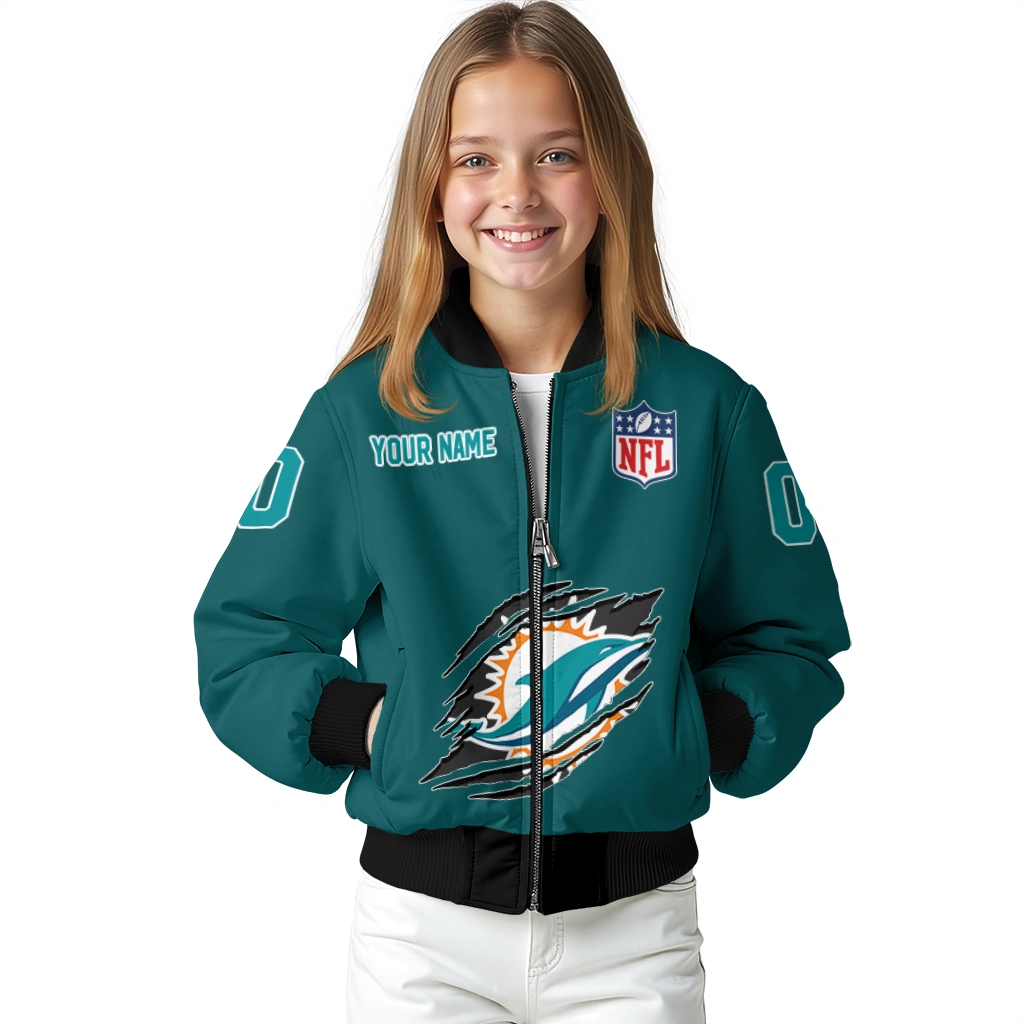 personalized miami dolphins claw scar aqua bomber jacket top rated personalized miami dolphins claw scar aqua bomber jacket top rated