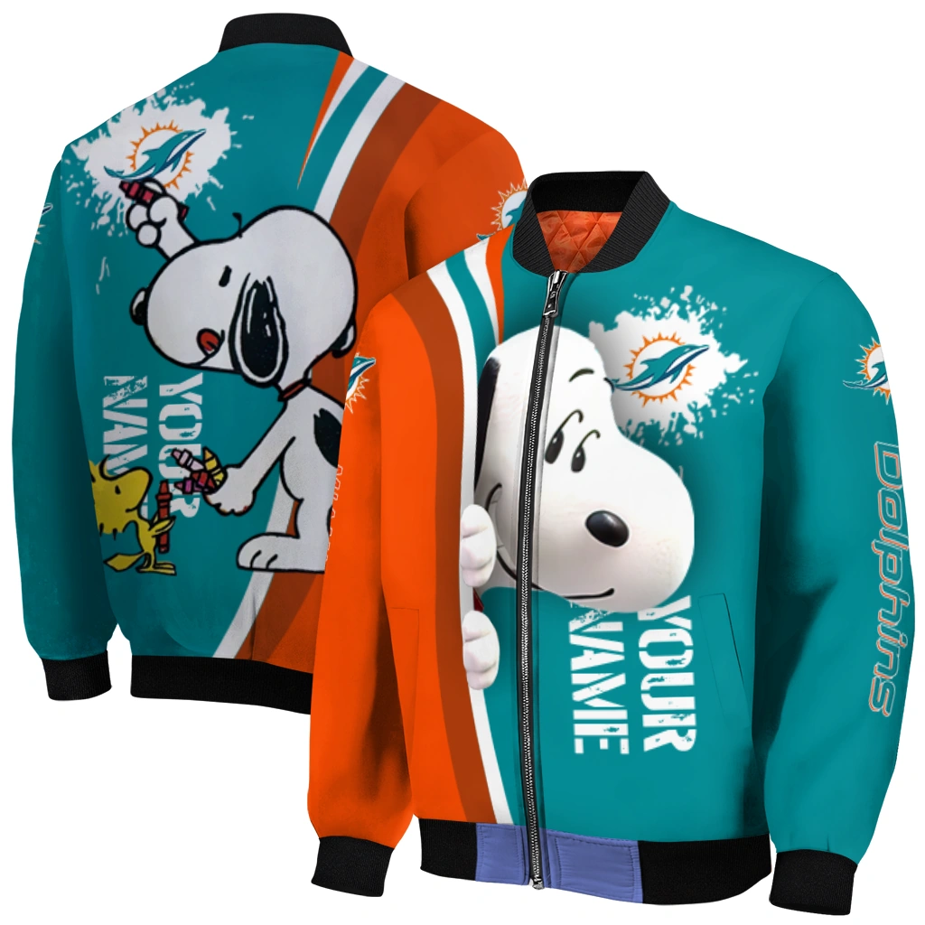 personalized miami dolphins snoopy head aqua bomber jacket best selling personalized miami dolphins snoopy head aqua bomber jacket best selling