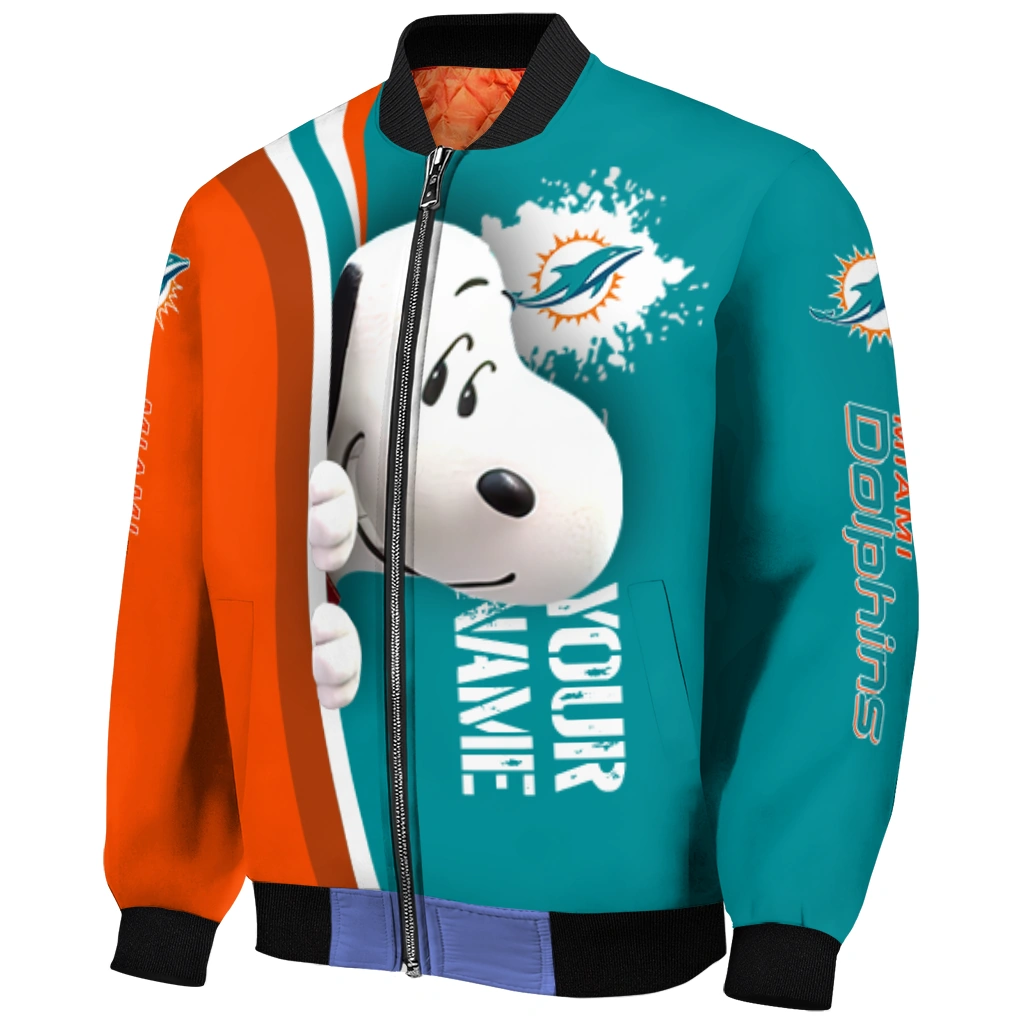 personalized miami dolphins snoopy head aqua bomber jacket fashion forward personalized miami dolphins snoopy head aqua bomber jacket fashion forward