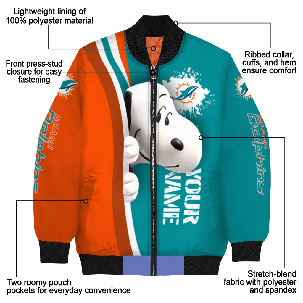 personalized miami dolphins snoopy head aqua bomber jacket new arrival personalized miami dolphins snoopy head aqua bomber jacket new arrival