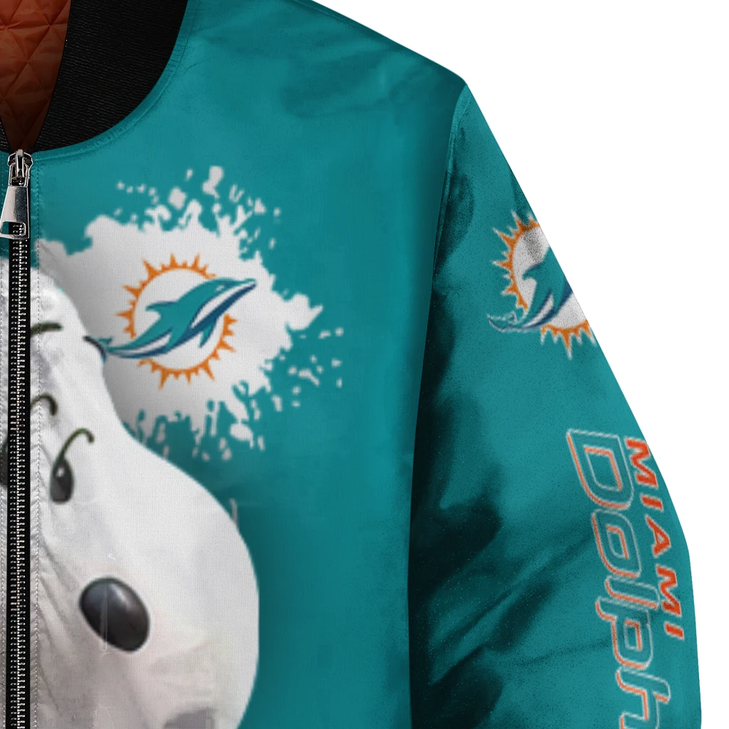 personalized miami dolphins snoopy head aqua bomber jacket premium grade personalized miami dolphins snoopy head aqua bomber jacket premium grade